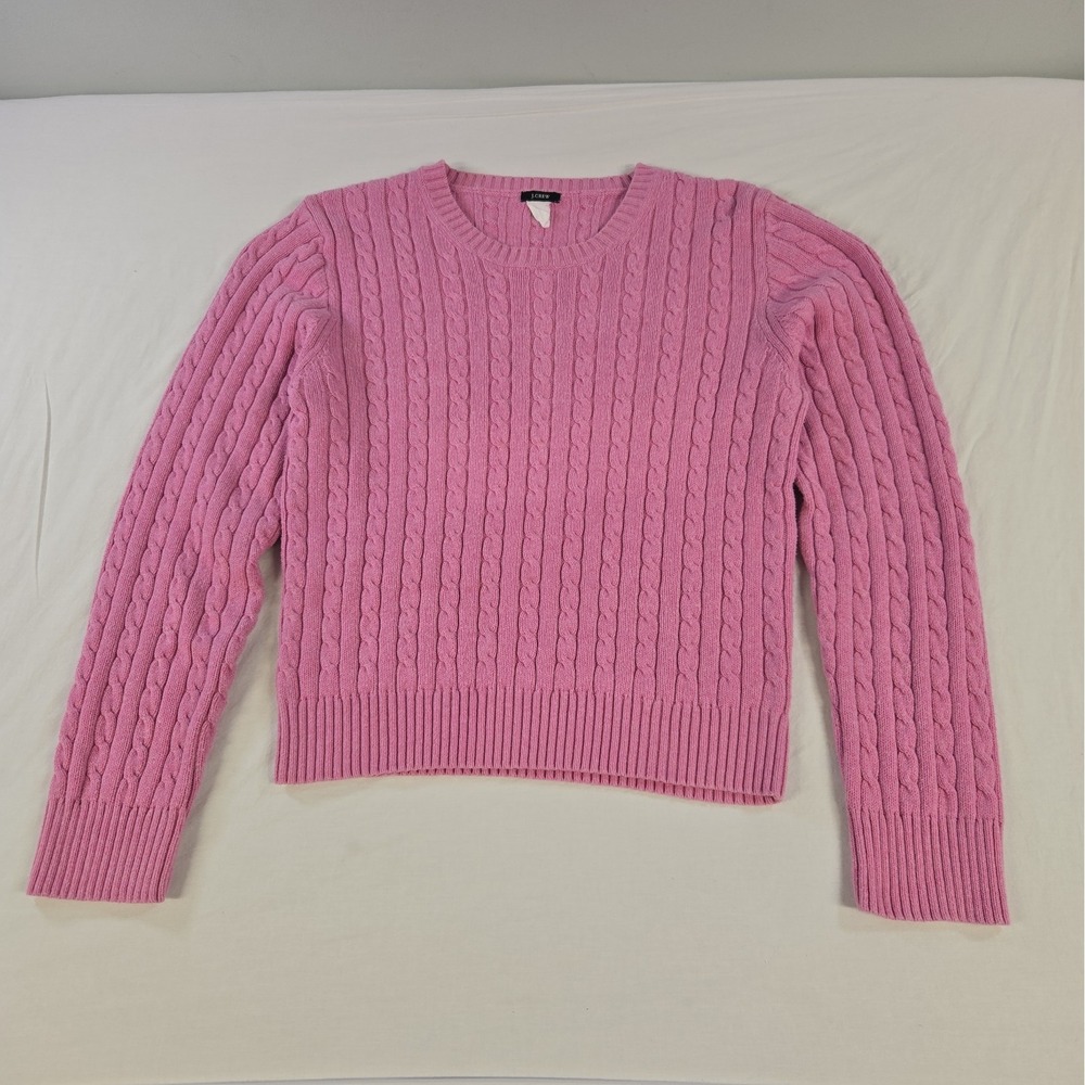 Vintage J Crew Womens Pink Cable Knit Crew Neck Sweater Size Medium